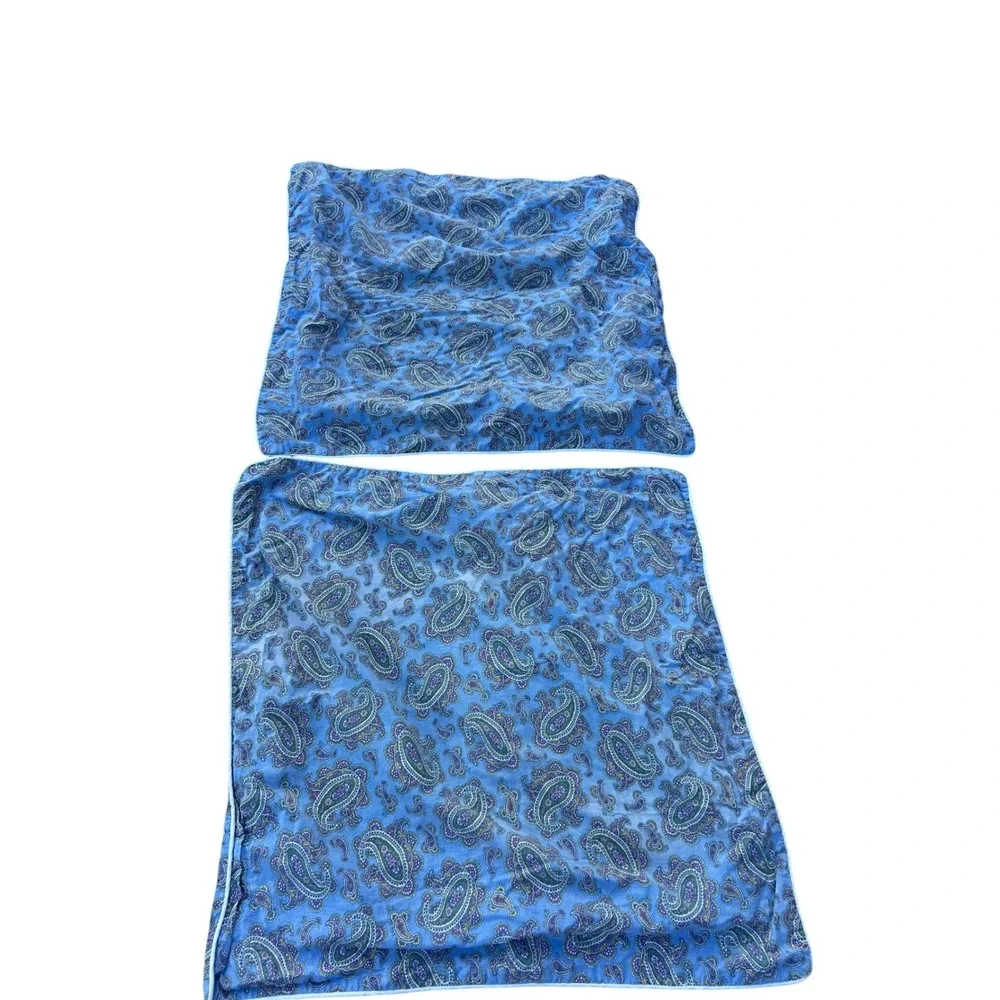 Ralph Lauren Pillow Shams 26x26 Blue Paisley Cotton Made in Italy 2pc Set